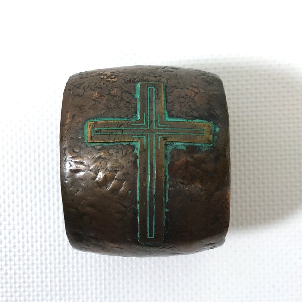 Hammered Copper Cuff Bracelet with Cross